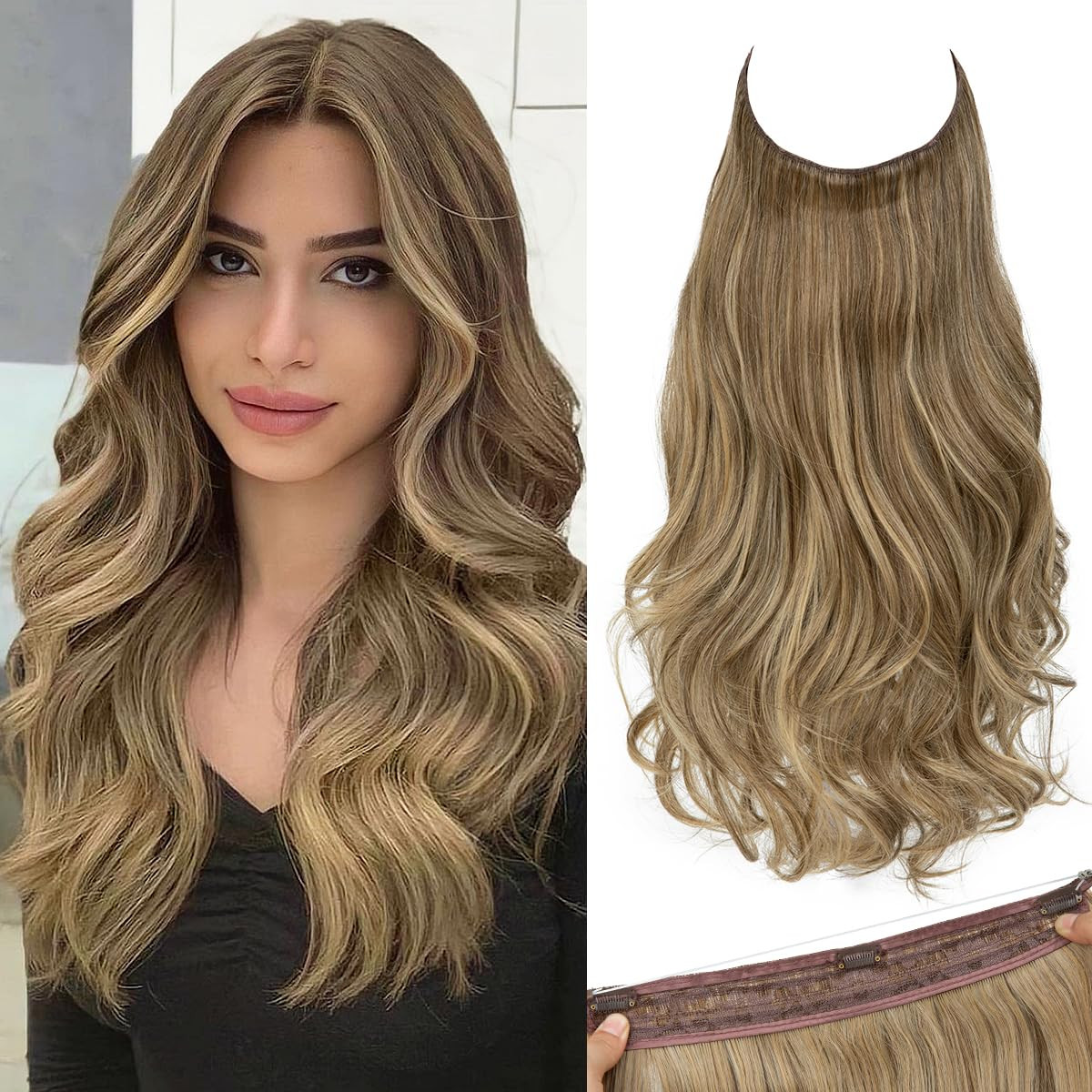 SARLA Invisible Wire Hair ExtensionsLong Wavy Curly Synthetic Hairpiece f with 3 Clips or Women A... | Amazon (US)