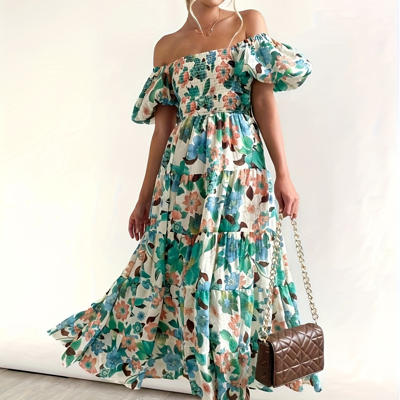 women's floral   shoulder dress puff sleeves - Temu Canada | Temu Affiliate Program