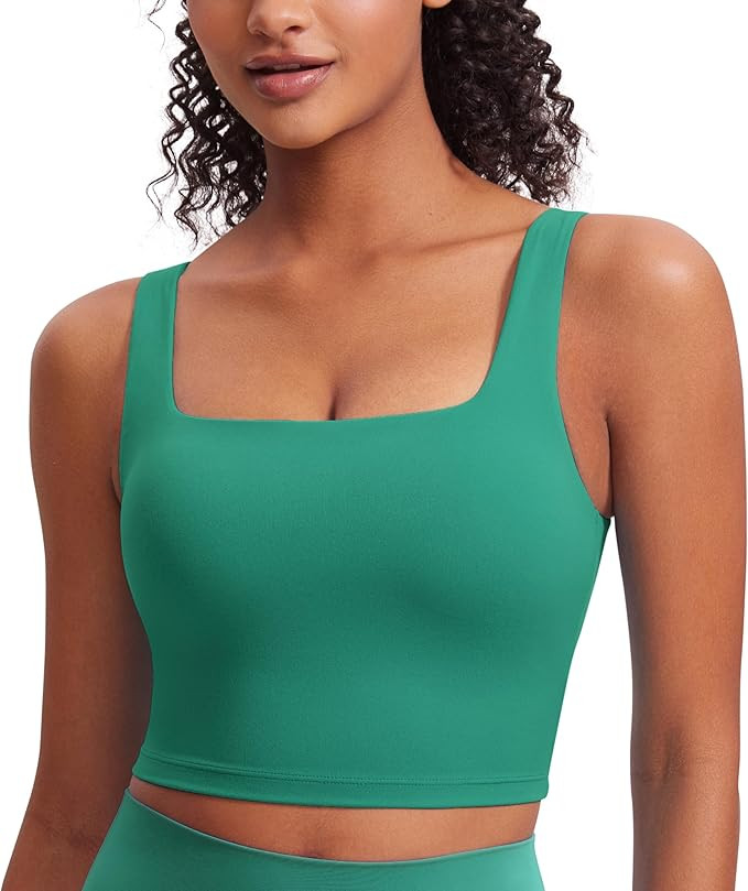 CRZ YOGA Butterluxe Womens Square Neck Longline Sports Bra - Workout Crop Tank Tops Padded Yoga C... | Amazon (US)