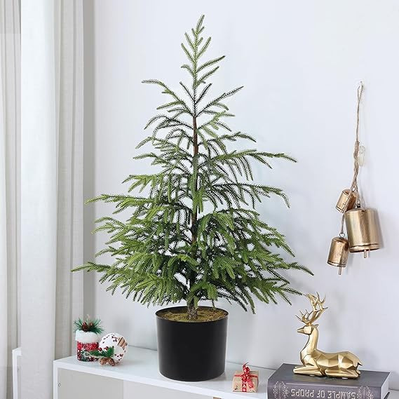 3ft Artificial Norfolk Pine Tree Faux Christmas Tree Green Fake Potted Plants for Front Porch Chr... | Amazon (US)