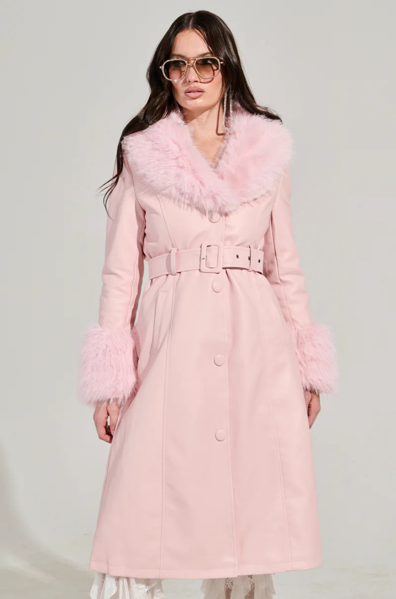 KAYA FUR LINED TRENCH IN LIGHT PINK | AKIRA