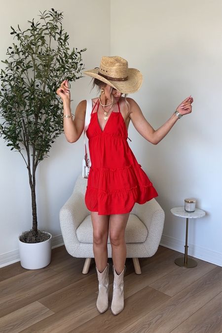 Concert outfit inspo. Summer country concert. Target dress is on sale for $20!

Exact hat and boots are old so I linked similar!