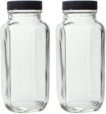 8 oz Clear Thick Plated Glass French Square Empty Bottle Jar with Plastic Lid (2 Pack) Perfect fo... | Amazon (US)