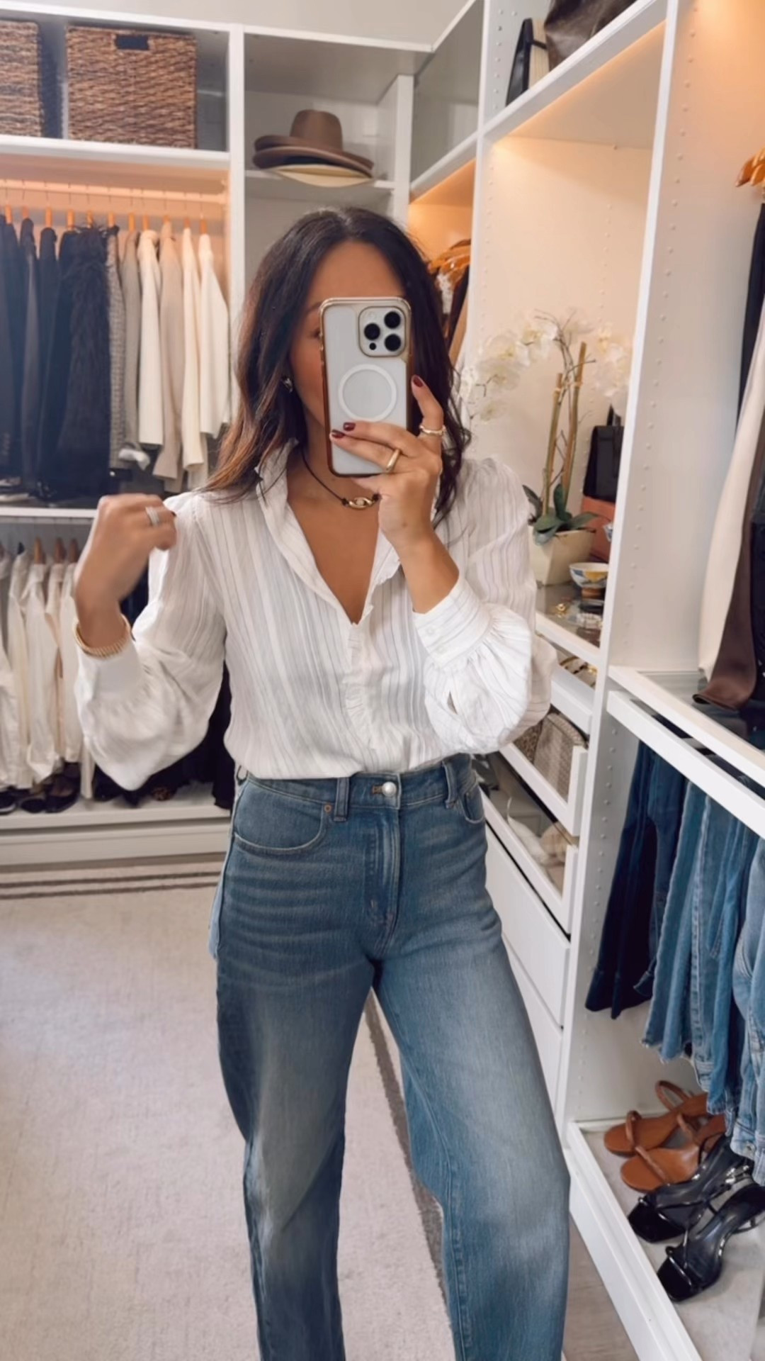 Blouse is amazing!🔥 fits TTS wearing a small 
Jeans have the best fit, wearing my true size 26 

#LTKOver40