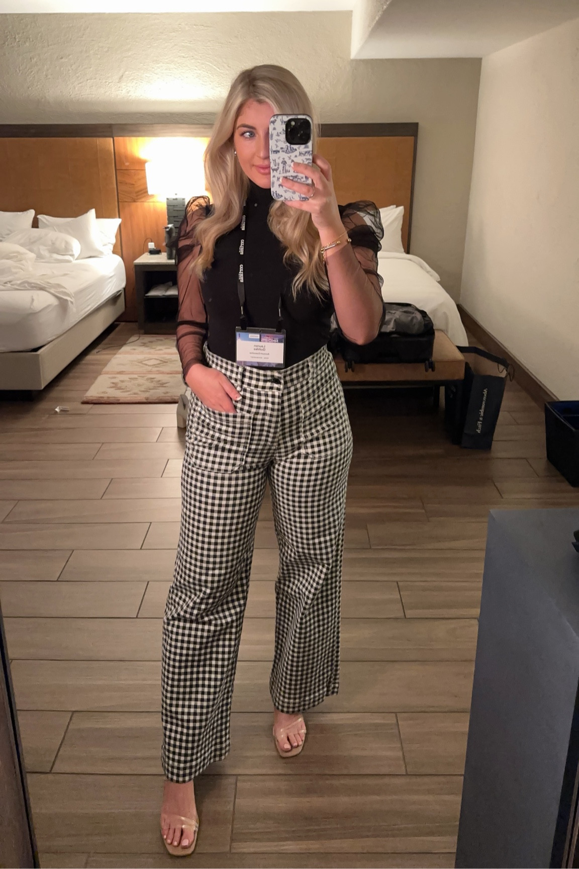 Work Conference Trendy Outfit - checkered Anthropologie pants paired with Steve Madden heels and SHEIN black top. 

#LTKworkwear #LTKmidsize #LTKfindsunder50