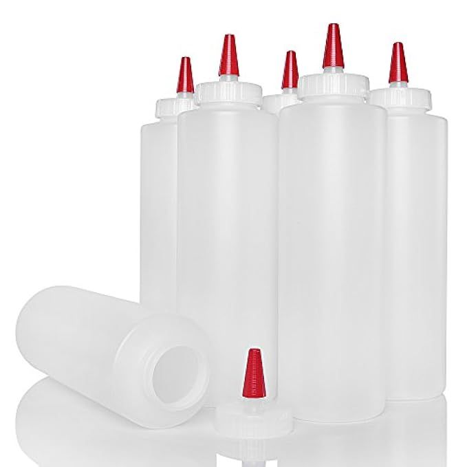 Plastic Condiment Squeeze Bottles with Red Tip Cap 16-ounce Set 6 for Ketchup, Mustard, BBQ, Dressin | Amazon (US)