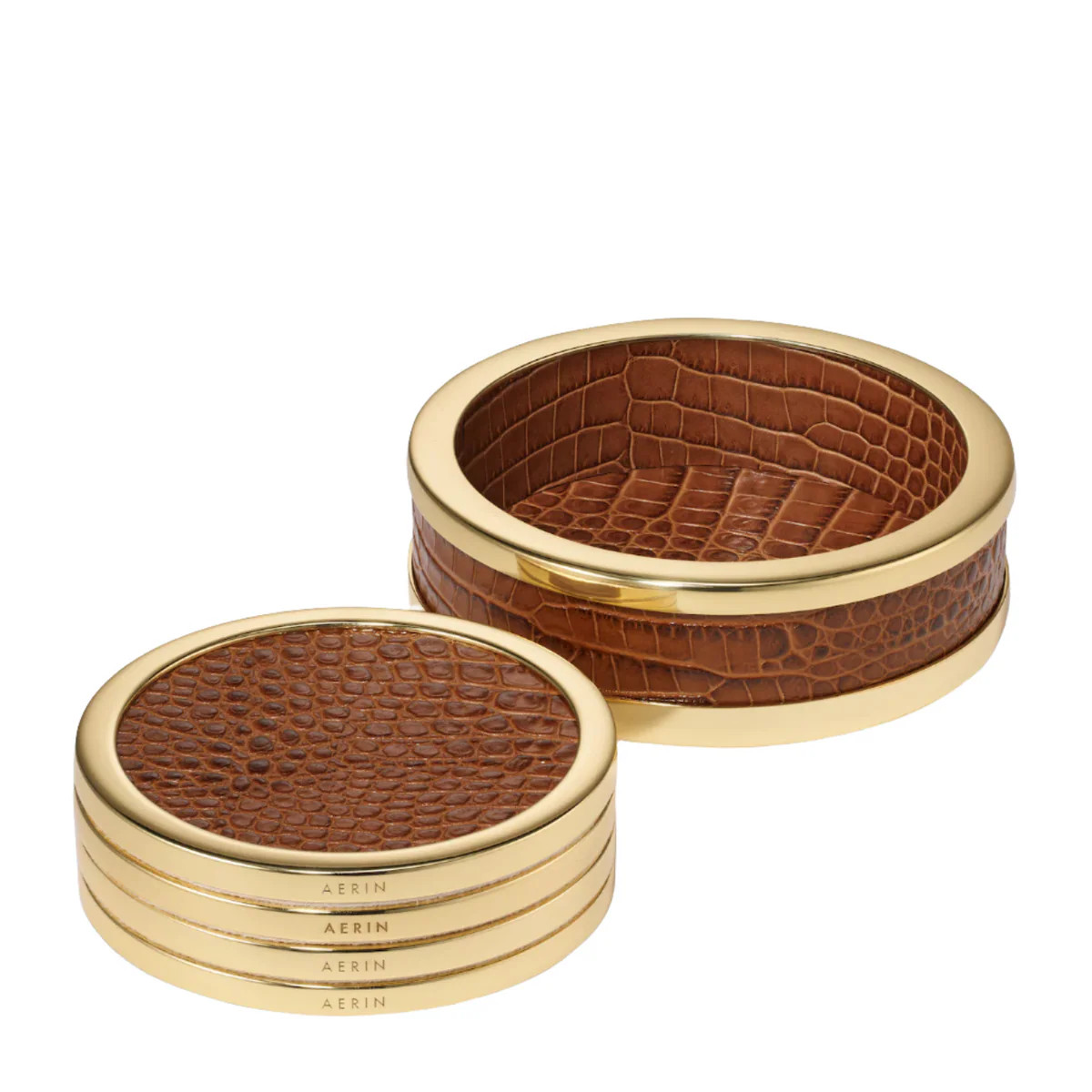 Classic Croc Leather Coasters in Chestnut, Set of 4 | Over The Moon