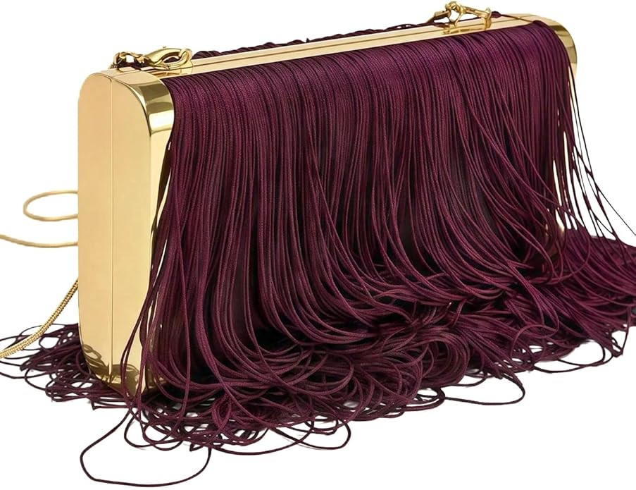 Women Red Tassel Decorative Evening Clutch Bag Retro Evening Handbag Fashion Shoulder Clutch Bag ... | Amazon (US)