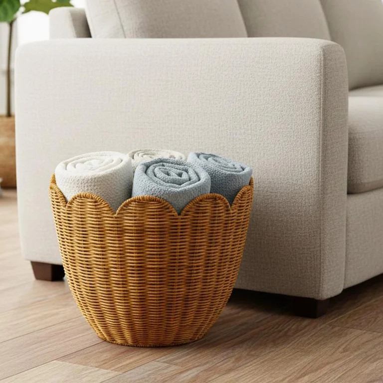 Scalloped Decorative Basket, Tan, 12" x 10", by My Texas House | Walmart (US)