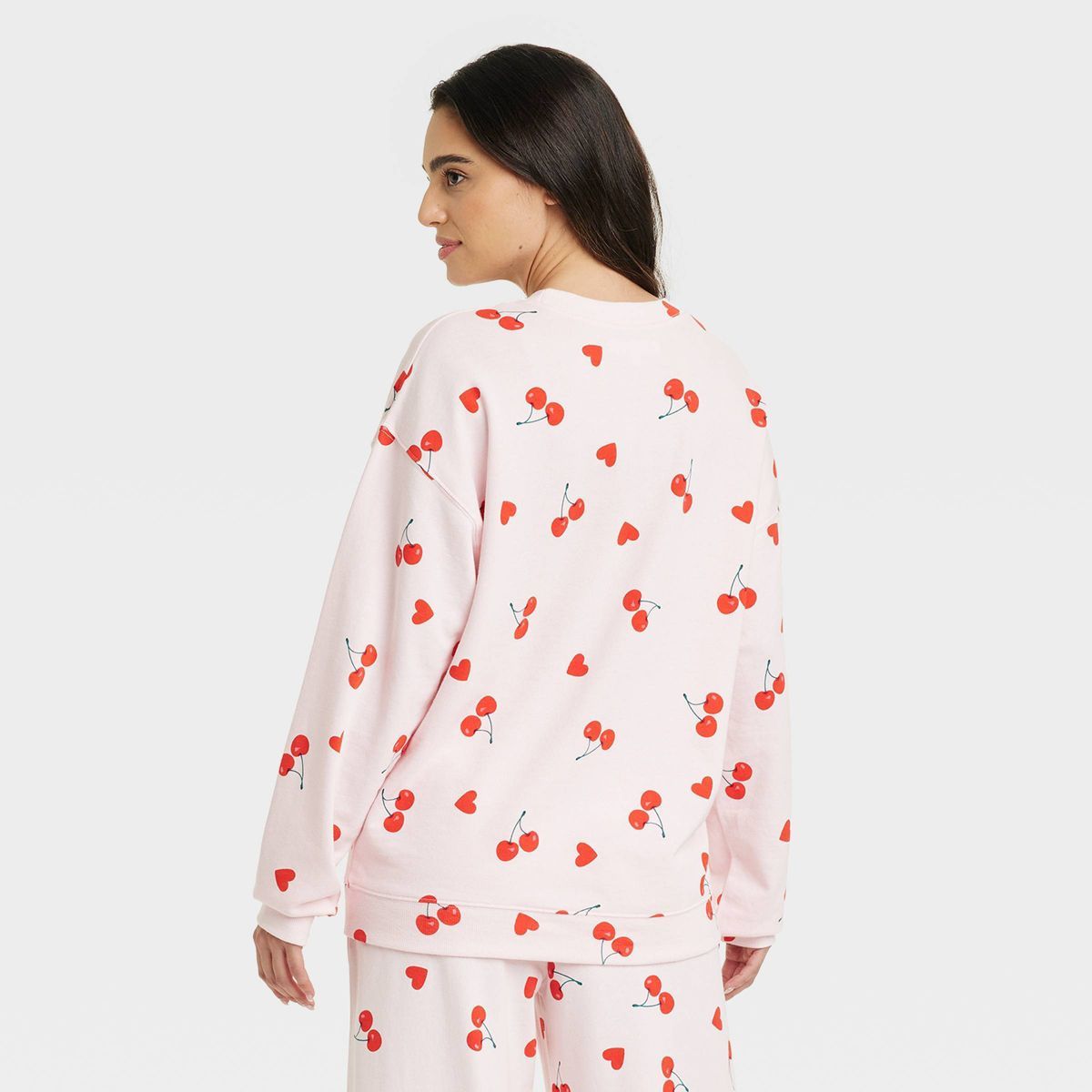 Women's Cherry Hearts Pattern Graphic Sweatshirt - Pink | Target