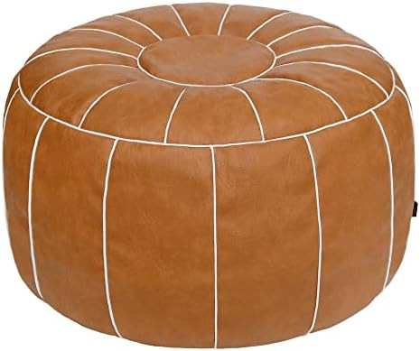 Thgonwid Unstuffed Handmade Moroccan Round Pouf Foot Stool Ottoman Seat Faux Leather Large Storag... | Amazon (US)