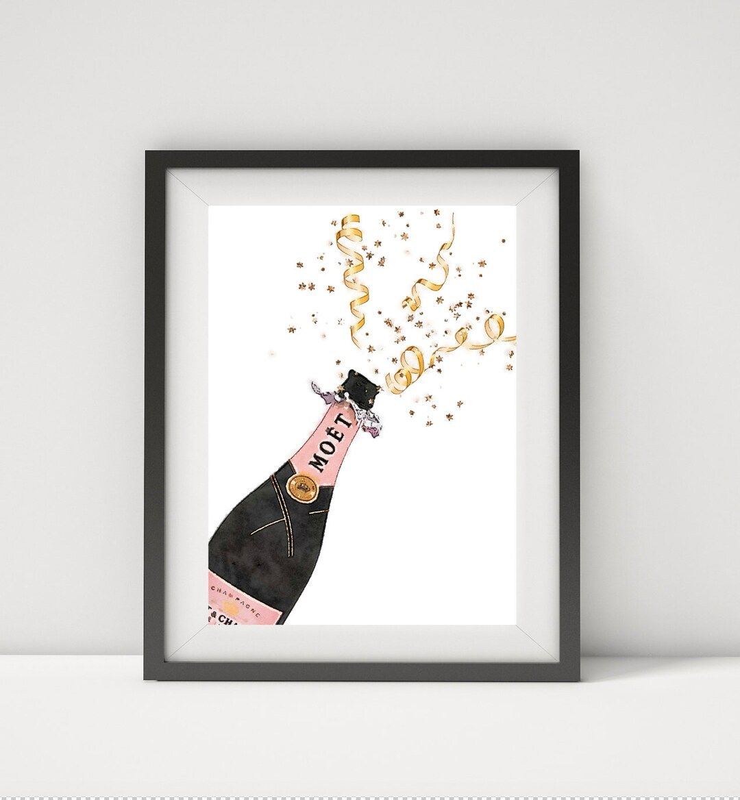 Champagne Bottle,champagne wall art,Bar art,champagne decor,Pink,Gold,Watercolor, A4, Printable,g... | Etsy (US)