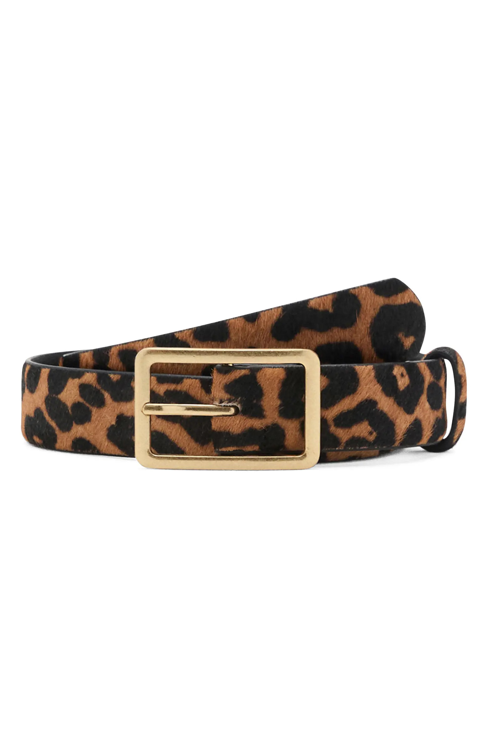 MANGO Leopard Genuine Calf Hair & Leather Belt | Nordstrom | Nordstrom