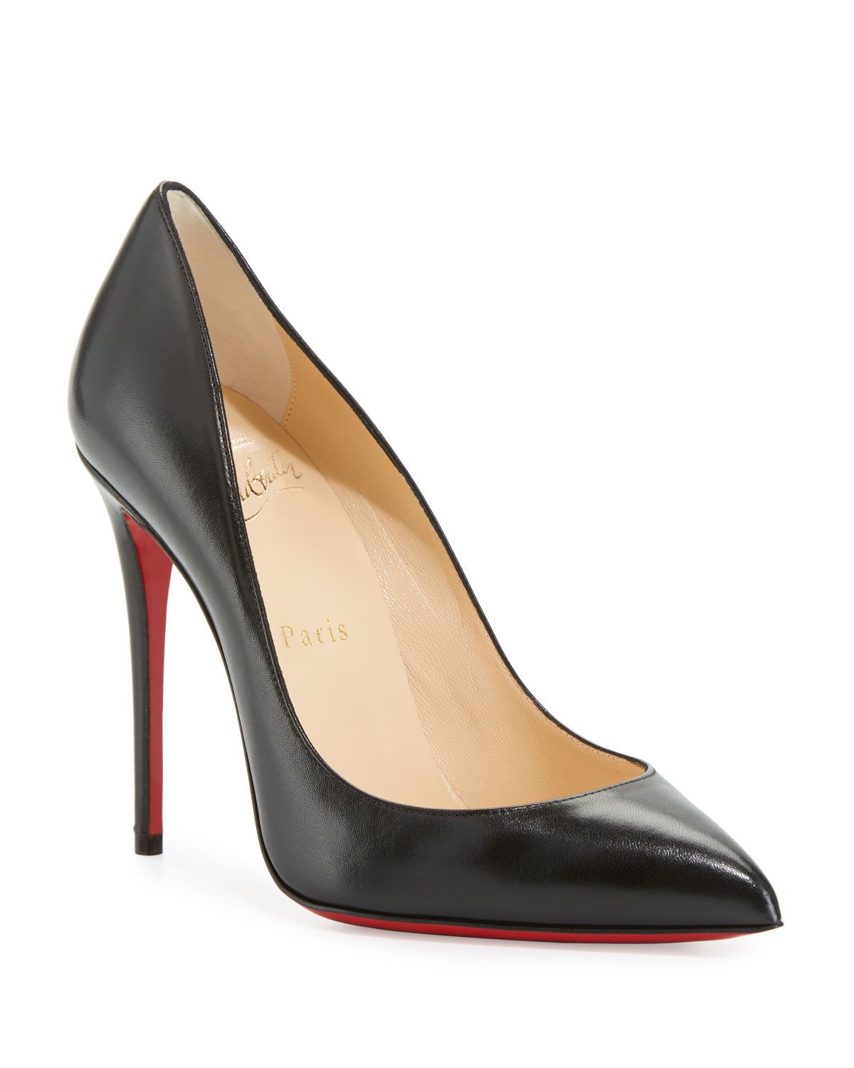 Pigalle Follies Leather 100mm Red Sole Pumps, Black | Neiman Marcus