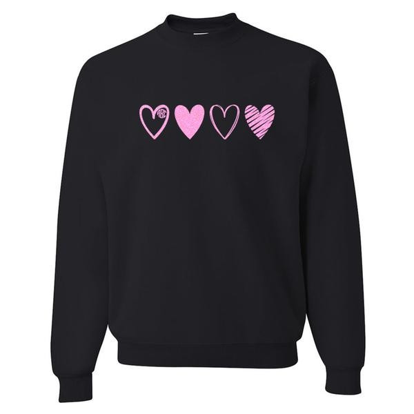 Monogrammed Glitter 'Pink Hearts' Crewneck Sweatshirt | United Monograms
