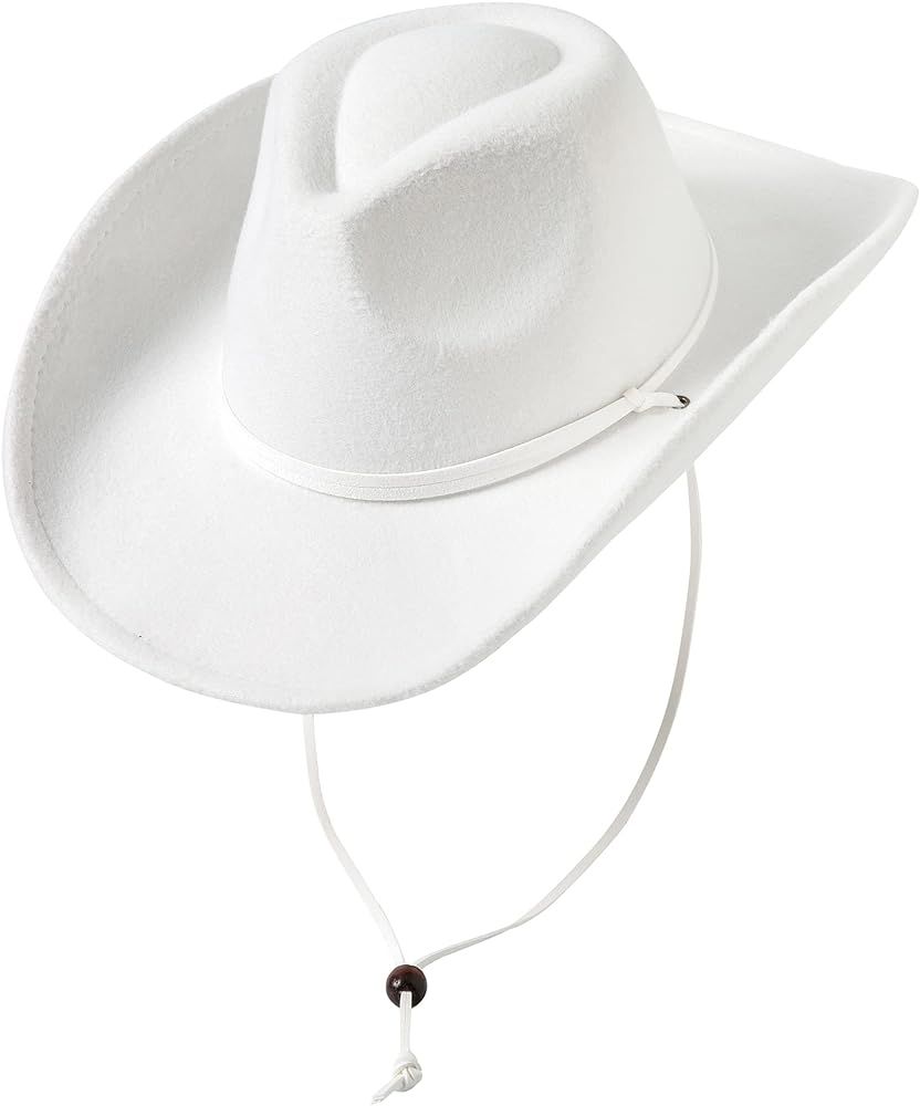 Women Men Retro Felt Wide Brim Western Cowboy Cowgirl Hat Dress Up Hat with Wind Lanyard Fit Size... | Amazon (US)