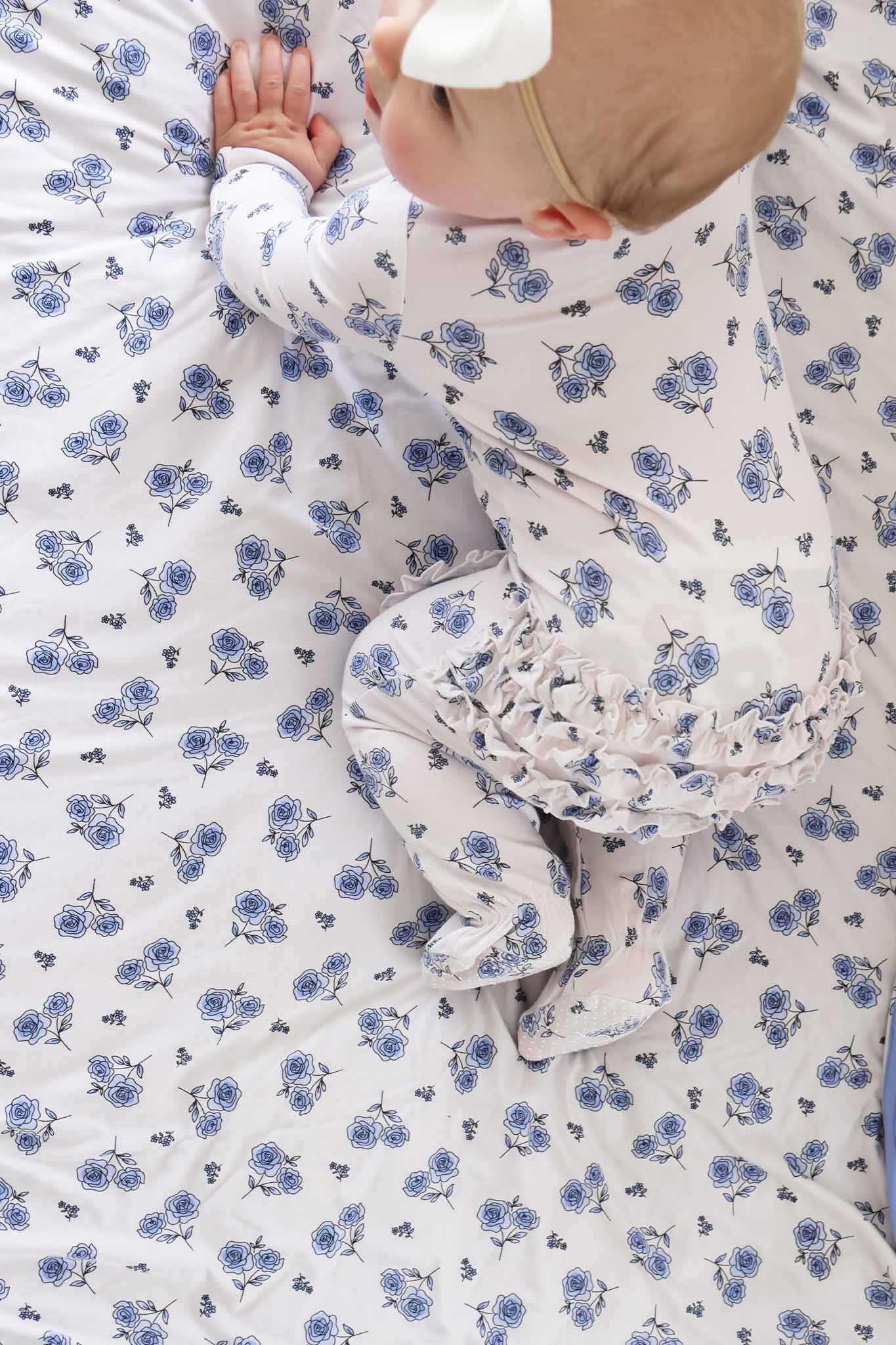 Sapphire Garden Ruffle Zipper Footie | Caden Lane