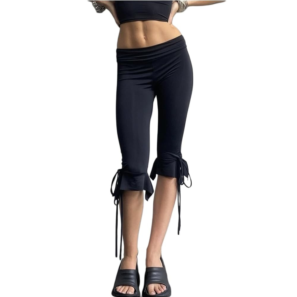 Capri Leggings for Women Patchwork Lace Ruffles Hem Stretch Cropped Pants Summer Casual Plaid Y2k... | Amazon (US)
