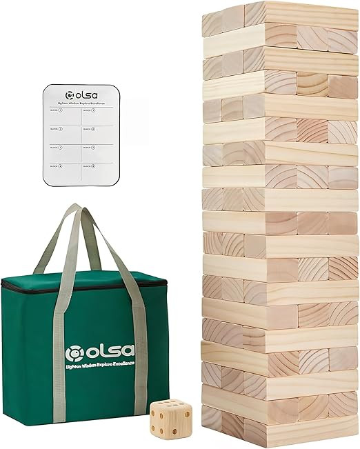 Olsa Giant Tumble Tower 57PCS Wooden Block Stacking Yard Games with Carrying Bag Classic Indoor &... | Amazon (US)