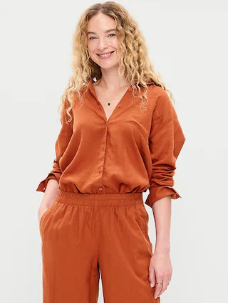 Linen-Blend Loose Button-Down Shirt | Old Navy (US)