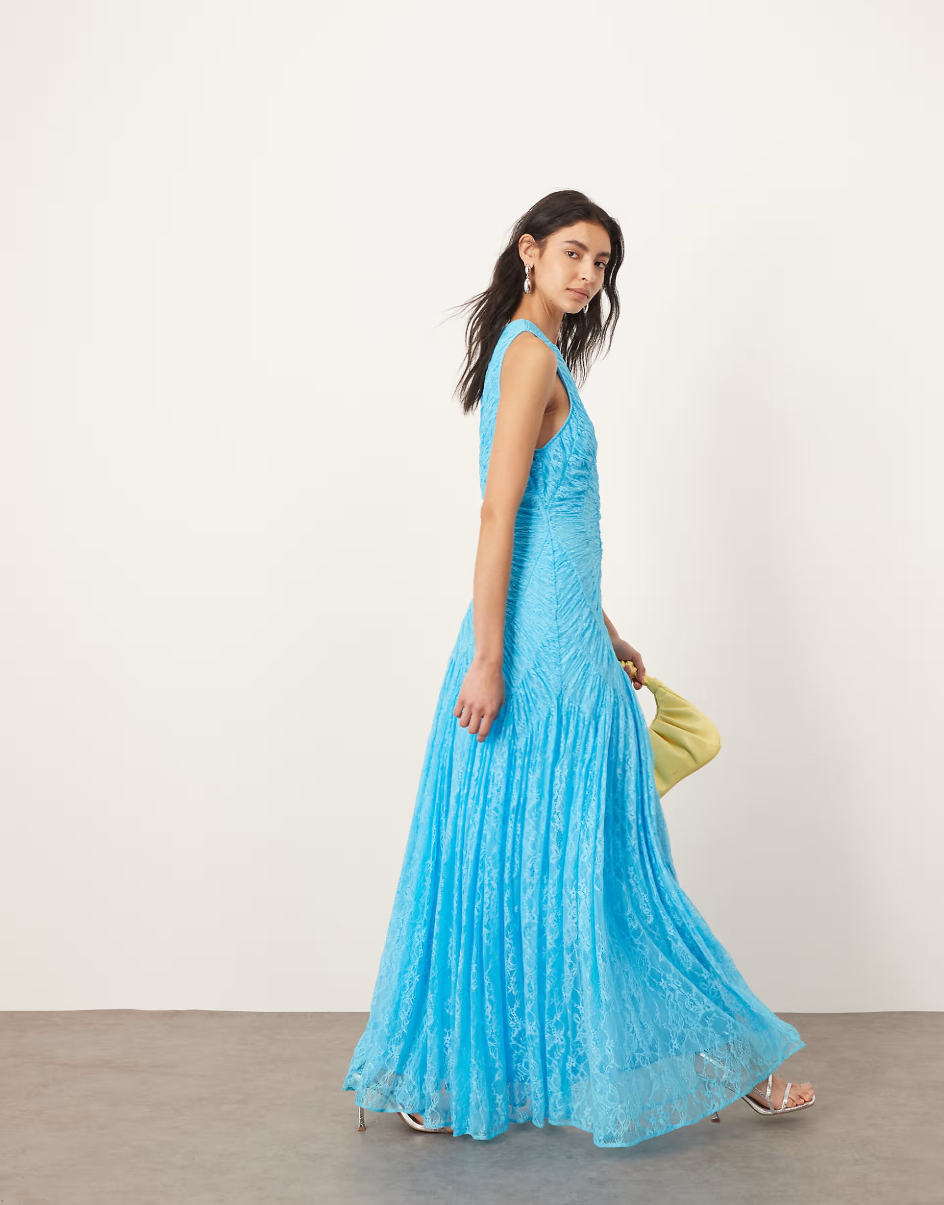 ARRANGE lace ruched panel dropped waist maxi dress in sky blue | ASOS (Global)