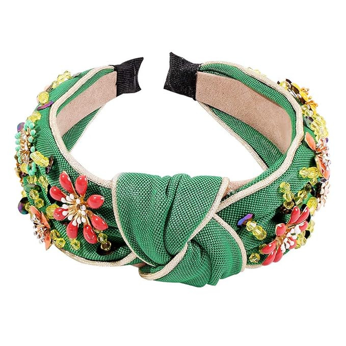 QTMY Rhinestone Crystal Wide Headbands Knot Turban Fashion Vintage Hairband Elastic Hair Hoops Ha... | Amazon (US)