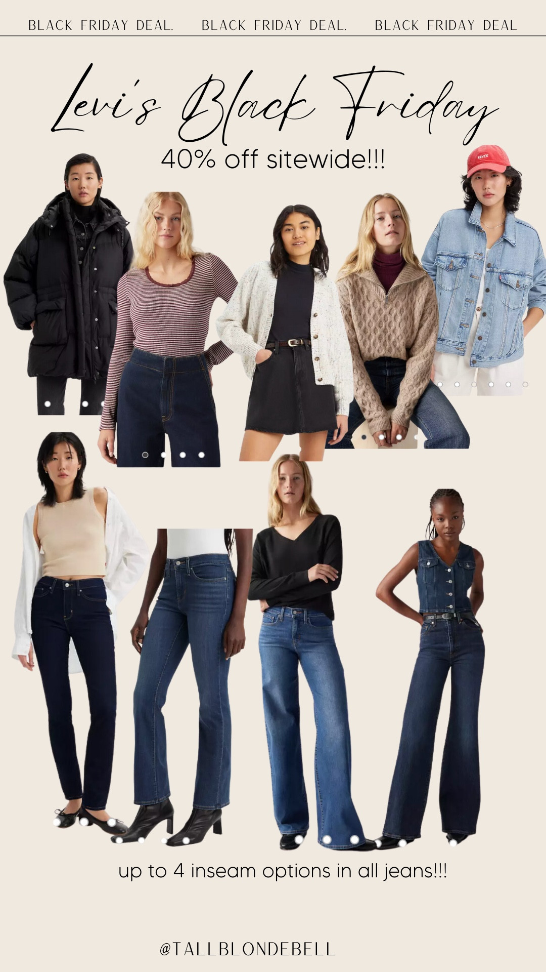 Levis Black Friday sale!! 40% off sitewide! We are in love with their jeans! They don’t need to be washed after every wear because they hold their shape well while also being super comfy!  I usually get my true size in all levis in a 34” inseam length! @levis #LevisLTKPartner #Levis


#LTKHoliday #LTKCyberWeek