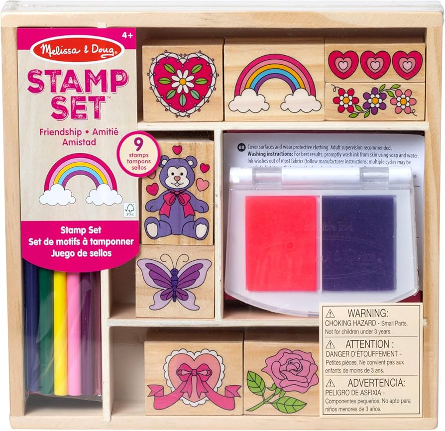 Melissa & Doug Wooden Stamp Set: Friendship - 9 Stamps, 5 Colored Pencils, and 2-Color Stamp Pad ... | Amazon (US)