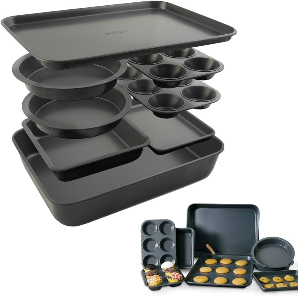 Elbee Home Set of 8 Durable Non-Stick Carbon Steel Baking Bricks for Easy Storage | Amazon (US)