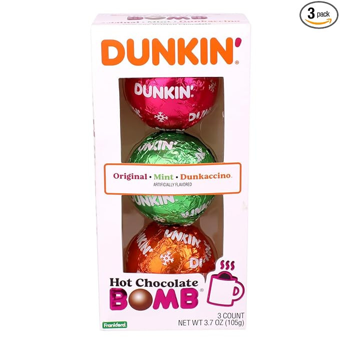 Dunkin' Hot Chocolate BOMB Gift Set, 3 Flavors: Original, Mint, Dunkaccino, 3.7 oz | Amazon (US)