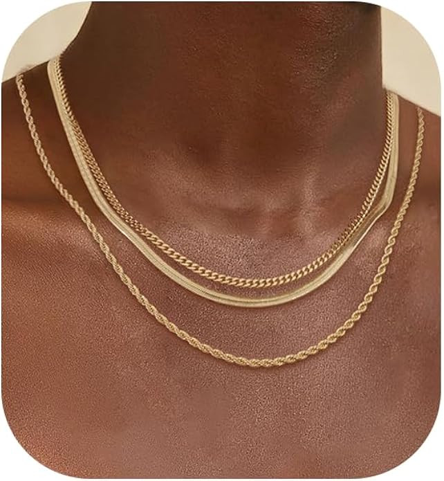 Layered Necklaces for Women Trendy,Dainty Gold Necklace Stack 14K Gold Plated Cuban Link Chain Si... | Amazon (US)