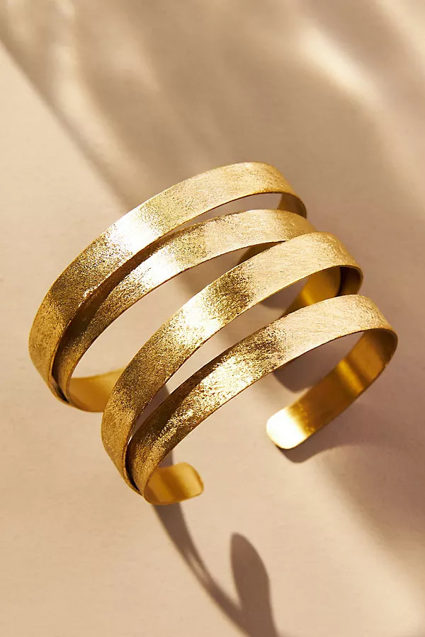 14k Gold-Plated Hammered Cuff Bracelet By Anthropologie in Gold | Anthropologie (US)