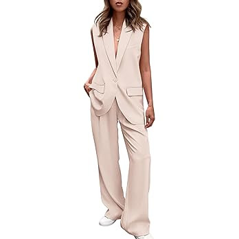 PRETTYGARDEN Women's 2 Piece Outfits Sleeveless Suit Vest and Wide Leg Pants Business Casual Blaz... | Amazon (US)