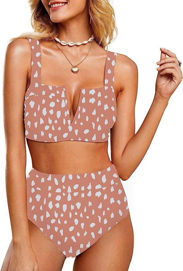 Sherrylily Womens Two Piece Swimsuits Leopard High Waist Strappy Bikini Set Padded Push Up Swimwe... | Amazon (US)