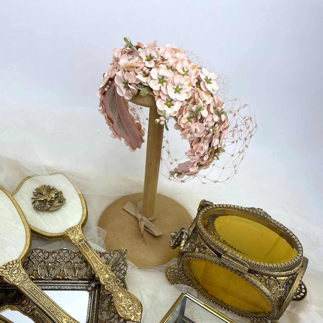 1950's Pale Pink Silk Cherry Blossom Flower Ladies Fascinator/headband With Pink Silk Veil - Etsy | Etsy (US)