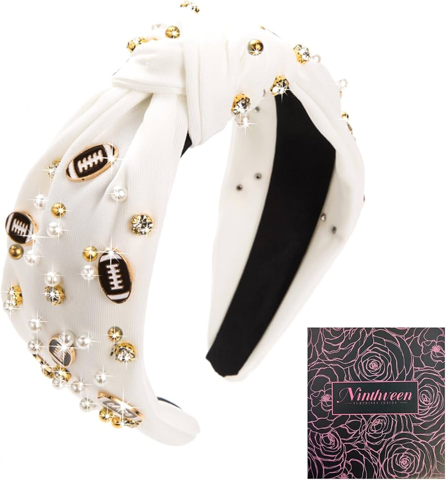 Women's Fashion Football Headband Black Red Orange Blue Pearl Rhinestone Jeweled Knotted Headband... | Amazon (US)