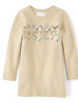 Baby And Toddler Girls Long Sleeve Sequin Heart Knit Sweater Dress | The Children's Place  - TOAS... | The Children's Place