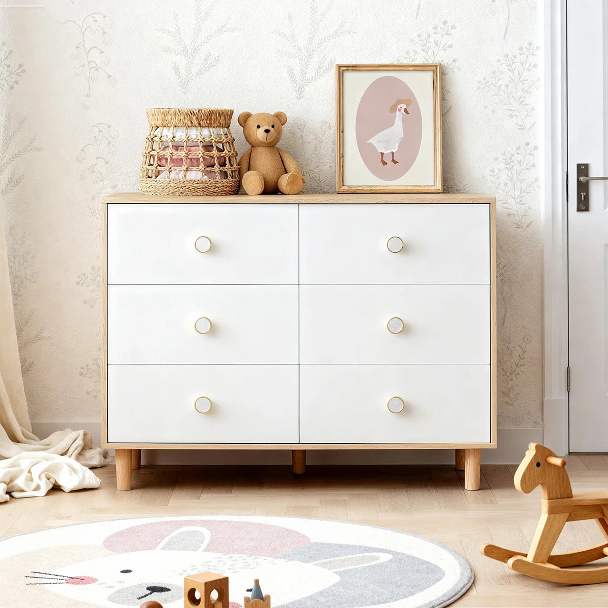 Baby Dresser for Nursery, Kids, and Bedroom – 6 Drawer White Wood Dresser with Solid Wood Legs,... | Wayfair North America