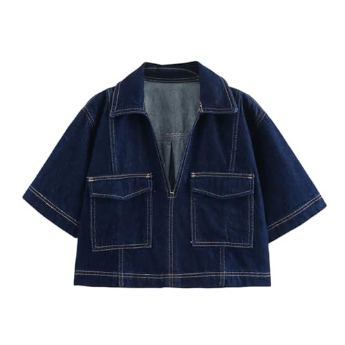 Womens V Neck Denim Crop Tops Summer Y2k Going Out Jean Shirts, Retro Denim Vest, Loose Fit Short... | Amazon (US)