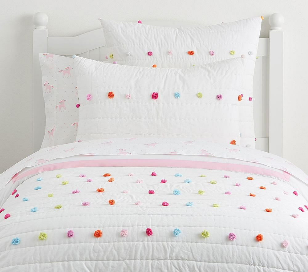 Bright Pom Pom Quilt, Twin, Multi | Pottery Barn Kids