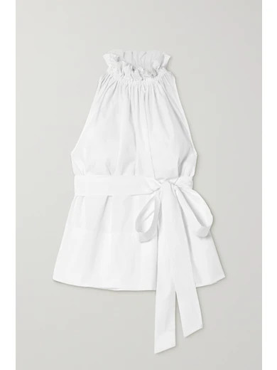 ARoss Girl x Soler - Gretchen Belted Ruffled Cotton-poplin Top - White | NET-A-PORTER (US)
