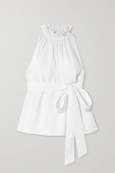 ARoss Girl x Soler - Gretchen Belted Ruffled Cotton-poplin Top - White | NET-A-PORTER (US)