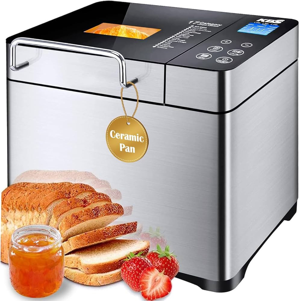 KBS Máquina de pan grande 17 en 1, máquina de pan de acero inoxidable de 2 libras con dispensad... | Amazon (US)