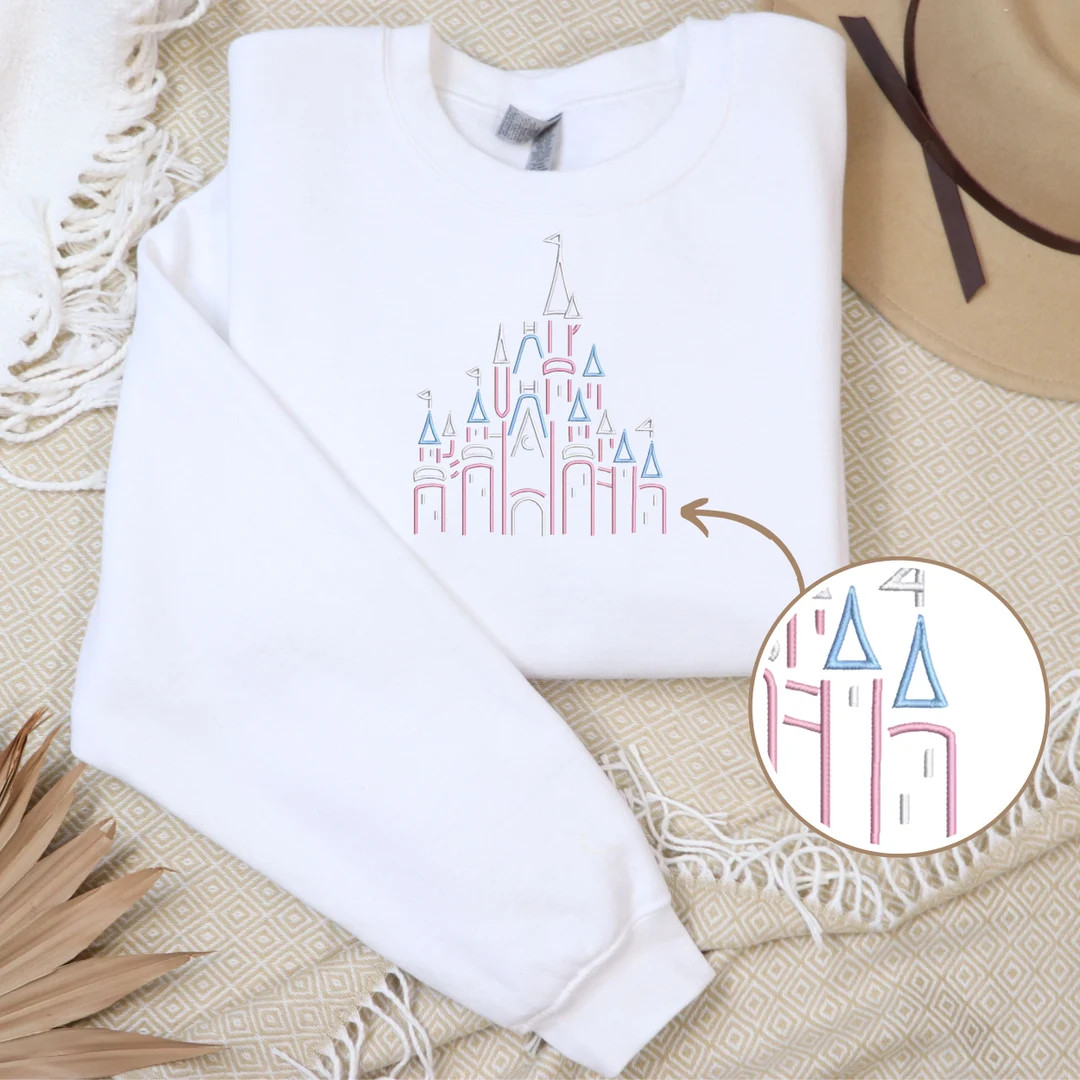 Cinderella Castle Outline Embroidered Adult Hoodies Crewnecks, Youth Sweatshirts, Full Chest Embr... | Etsy (US)