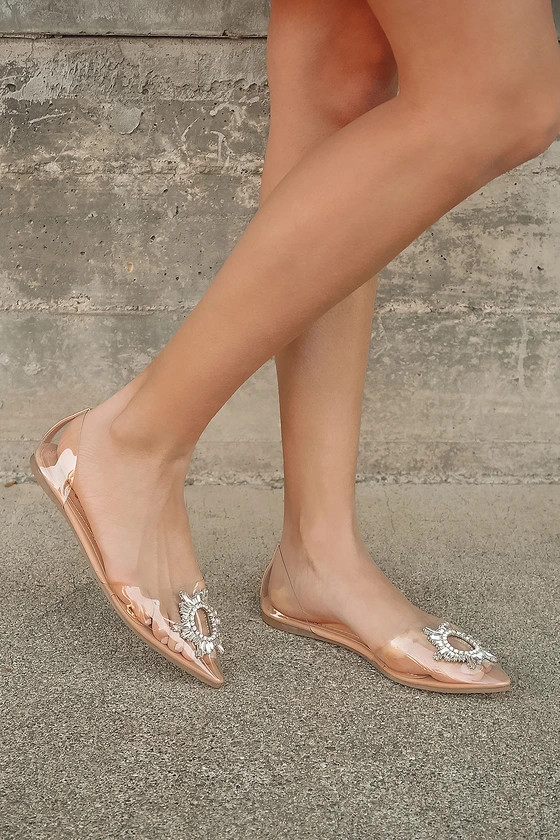 Myral Light Nude Rhinestone Pointed-Toe Flats | Lulus (US)
