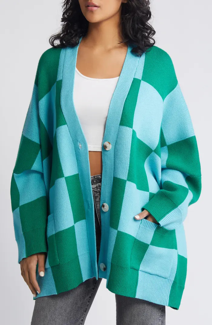 Dressed in Lala Love You Oversize Checkerboard Cardigan | Nordstrom | Nordstrom