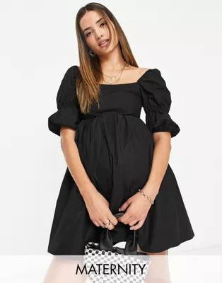 Missguided Maternity poplin smock mini dress in black | ASOS (Global)