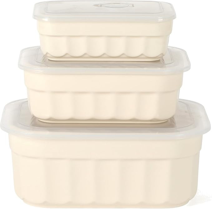 Martha Stewart Broadbrook 6 Piece Stoneware Meal Prep Container Set with Lids, Rectangular Food S... | Amazon (US)