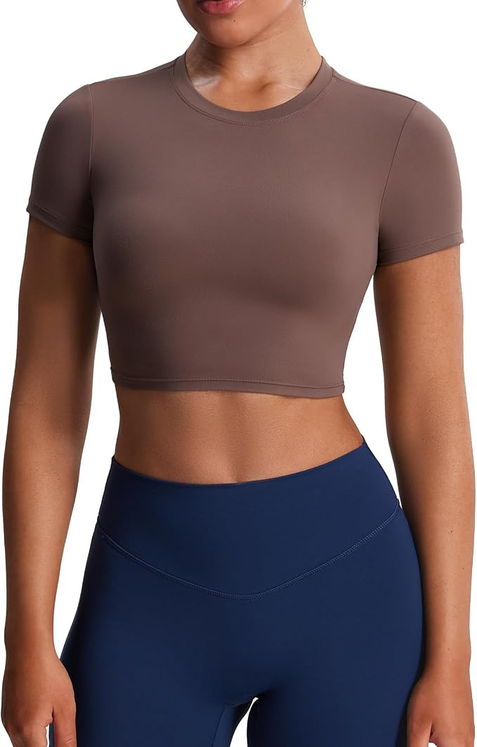 Aoxjox Short Sleeve Crop Tops for Women Classic Longline Baby Tee Workout T Shirt Top | Amazon (US)