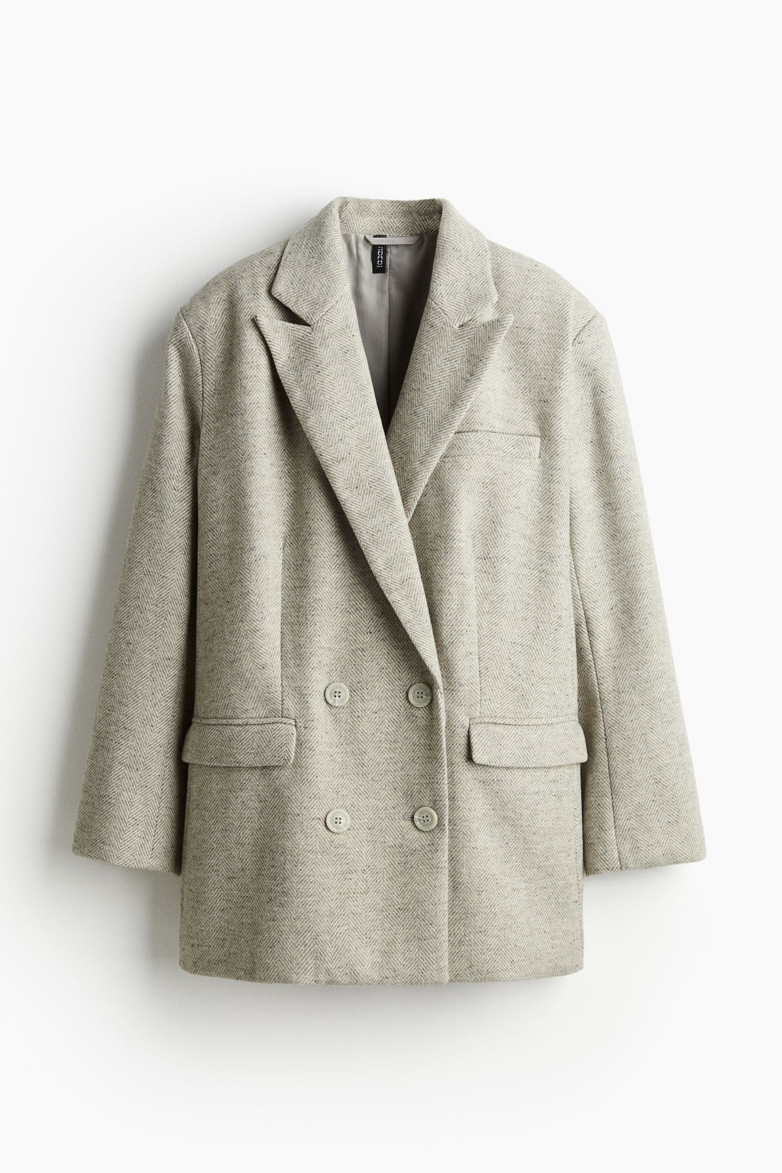 Oversized Double-breasted Blazer - Taupe/herringbone-patterned - Ladies | H&M US | H&M (US + CA)